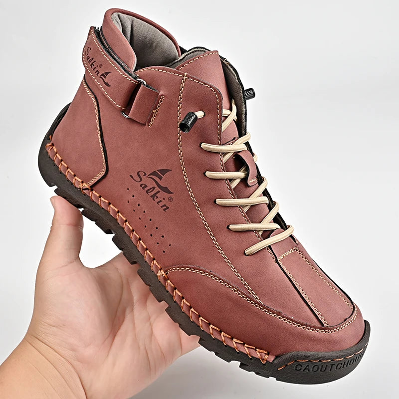 Handmade Leather Men’s Ankle Boots – Breathable Casual Outdoor Lace-Up Design Sneakers - Premium boots from Lizard Vigilante - Just $78.88! Shop now at Lizard Vigilante