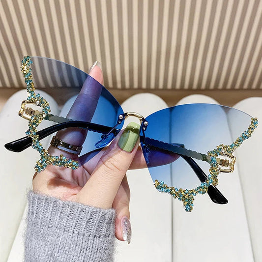 Luxury Diamond Butterfly Sunglasses Women Brand Y2K Vintage Rimless Oversized Sun Glasses Ladies Eyewear - Premium  from Lizard Vigilante - Just $11.99! Shop now at Lizard Vigilante