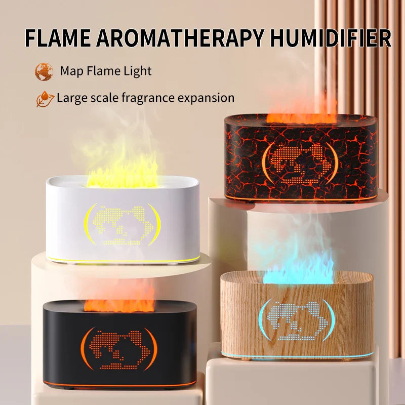 Map Humidifier Colorful Gradient Flame Aroma Diffuser Home Hotel Desktop USB Air Humidification
