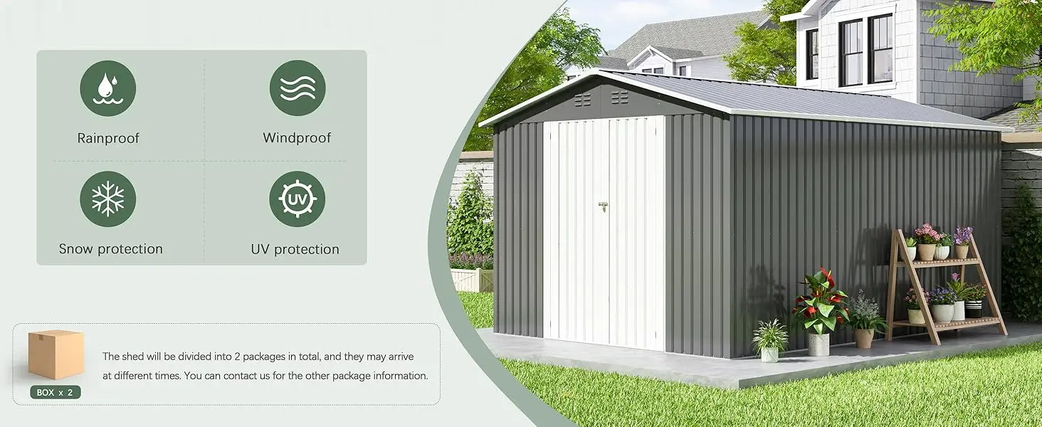 10x12 FT Outdoor Storage Shed, Large Metal Tool Sheds | Weatherproof, Durable, and Secure - Premium shed from Lizard Vigilante - Just $599.99! Shop now at Lizard Vigilante