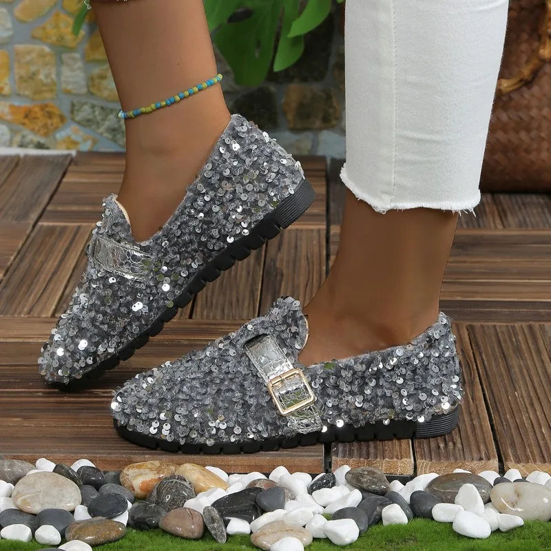 Women’s Shimmer Loafers – Sequin Ballet Flats with Bling Platform Design for Casual Elegance - Premium shoes from Lizard Vigilante - Just $48.88! Shop now at Lizard Vigilante