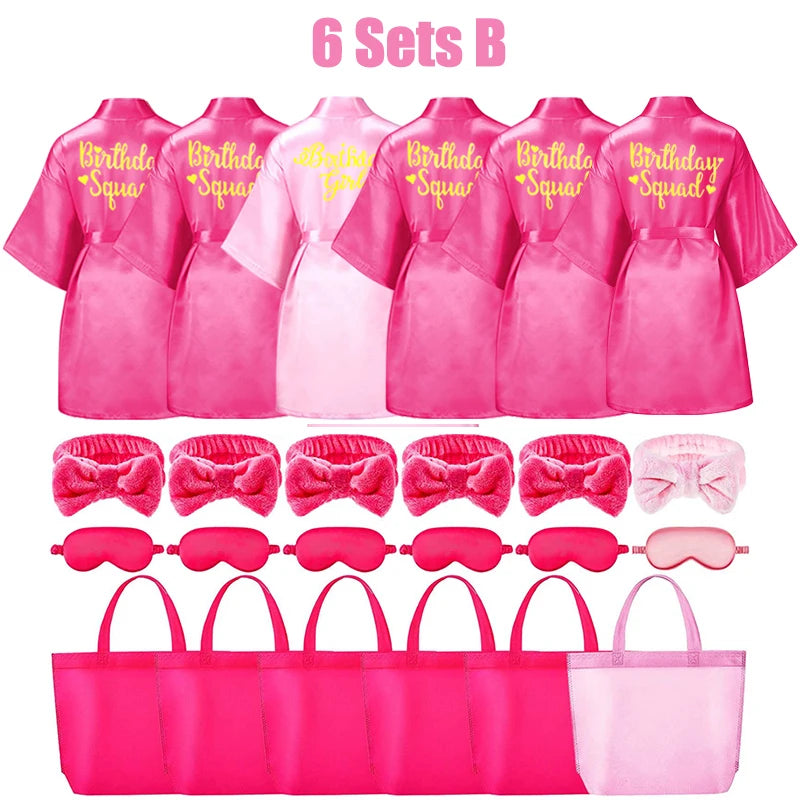 6/10/12 Set Birthday Squad Robes Spa Party for Girls Kimono Satin Spa Robes Child Party Favors for Kids Birthday Hot Pink Party - Premium  from Lizard Vigilante - Just $111.99! Shop now at Lizard Vigilante