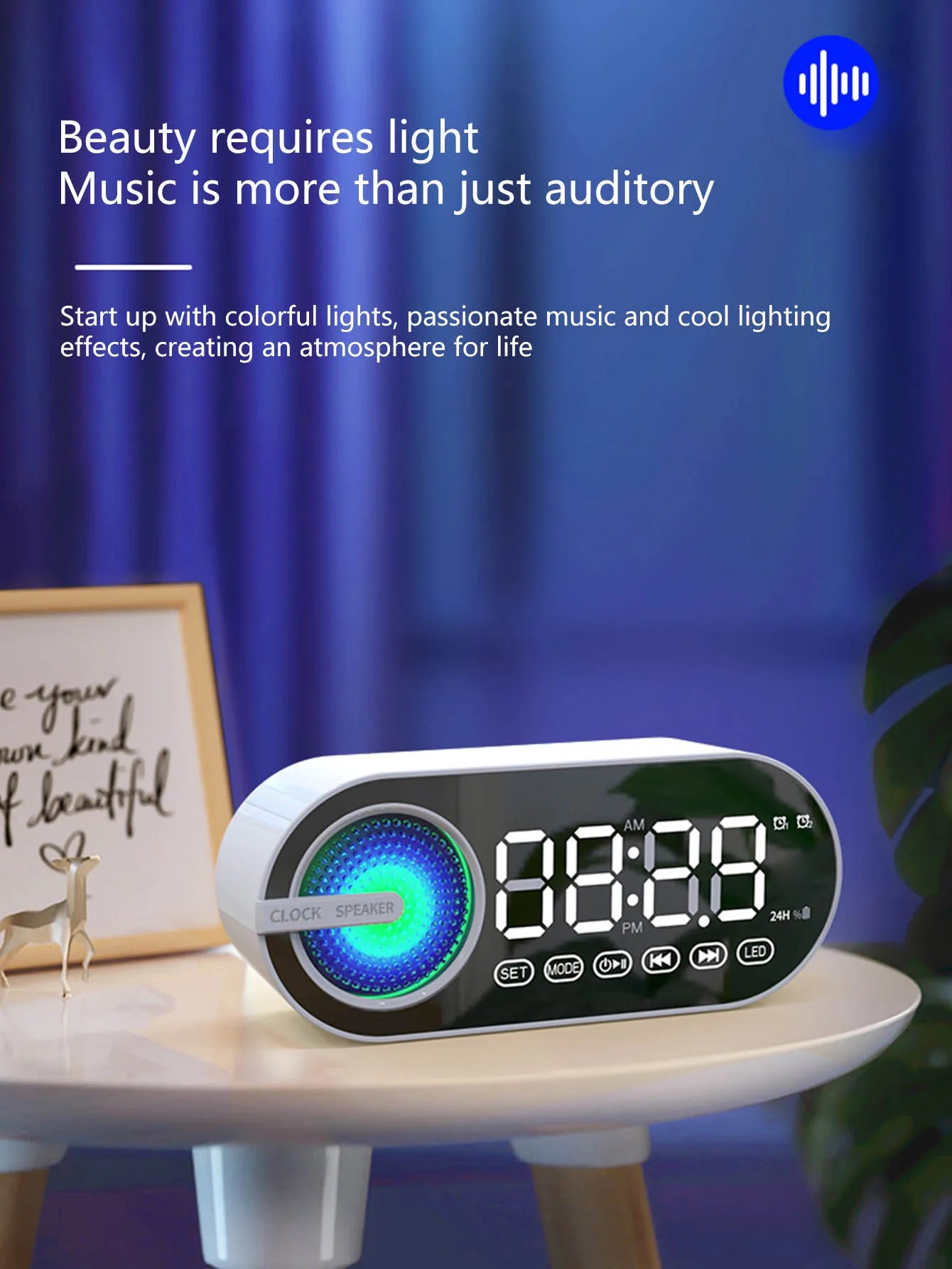 Wireless Bluetooth speaker, mini design with multiple functions as a clock, outdoor version subwoofer is powerful