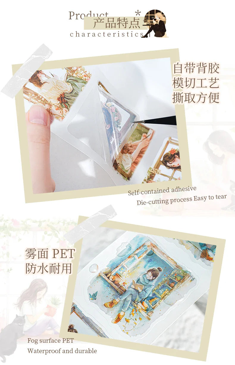 1roll Tape Weekend Window Sill Series Leisure Character Window PET Tape Decoration Notebook Photo Frame Stationery DIY Stickers