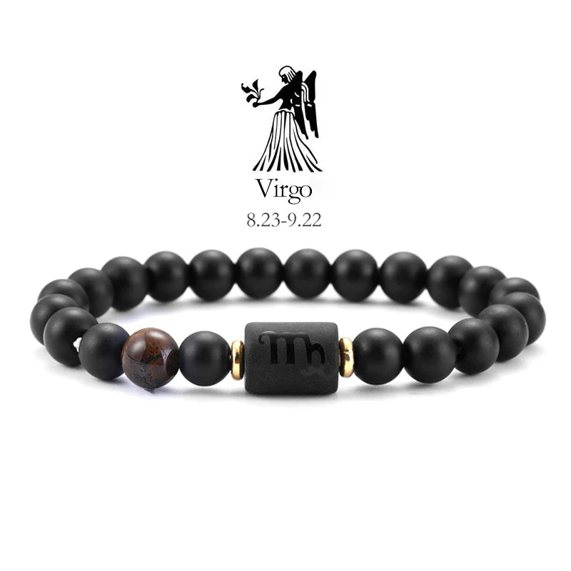 Zodiac Signs Natural Stone Bracelets Taurus Cancer Virgo Pisces Bracelets Ladies Men Couples Friendship Jewelry Gift Bracelet - Premium bracelet from Lizard Vigilante - Just $22.99! Shop now at Lizard Vigilante