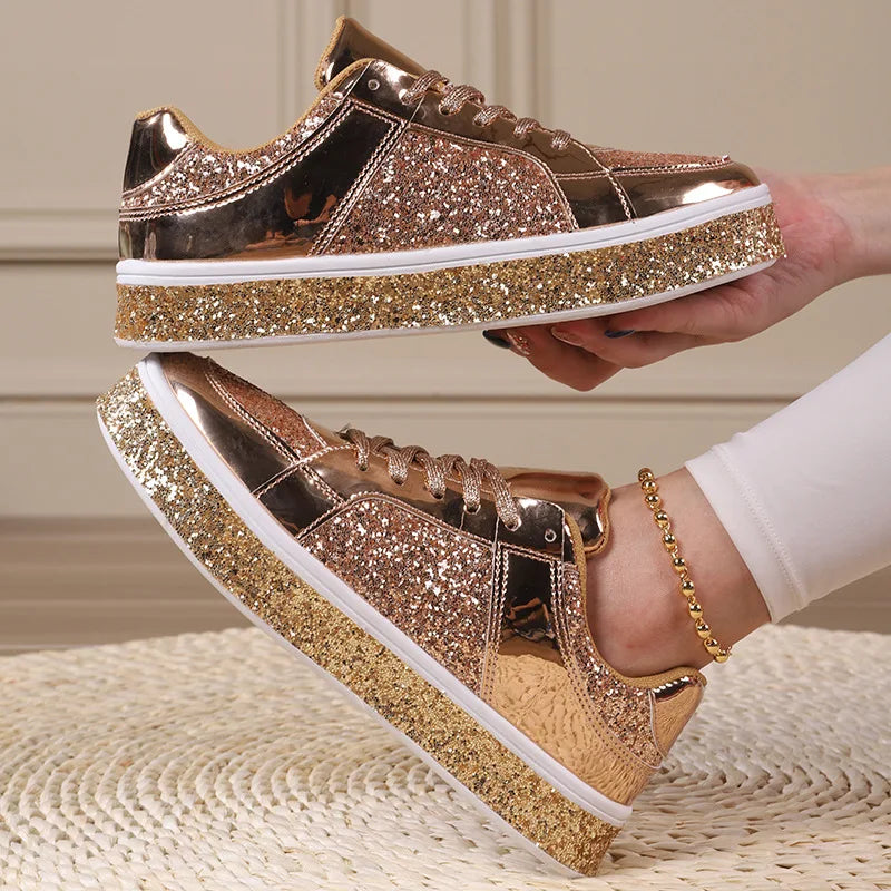 Women’s Glitter Glam Sneakers – Versatile Gold & Silver Thick-Soled Casual Shoes for Spring & Autumn - Premium Sneakers from Lizard Vigilante - Just $48.88! Shop now at Lizard Vigilante