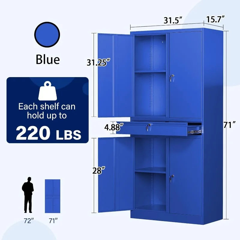 Metal Garage Storage Cabinet with Locking Doors and Adjustable Shelves, Tool Storage Cabinet with 1 Drawer - 71" Steel Locking - Premium cabinet from Lizard Vigilante - Just $269.99! Shop now at Lizard Vigilante