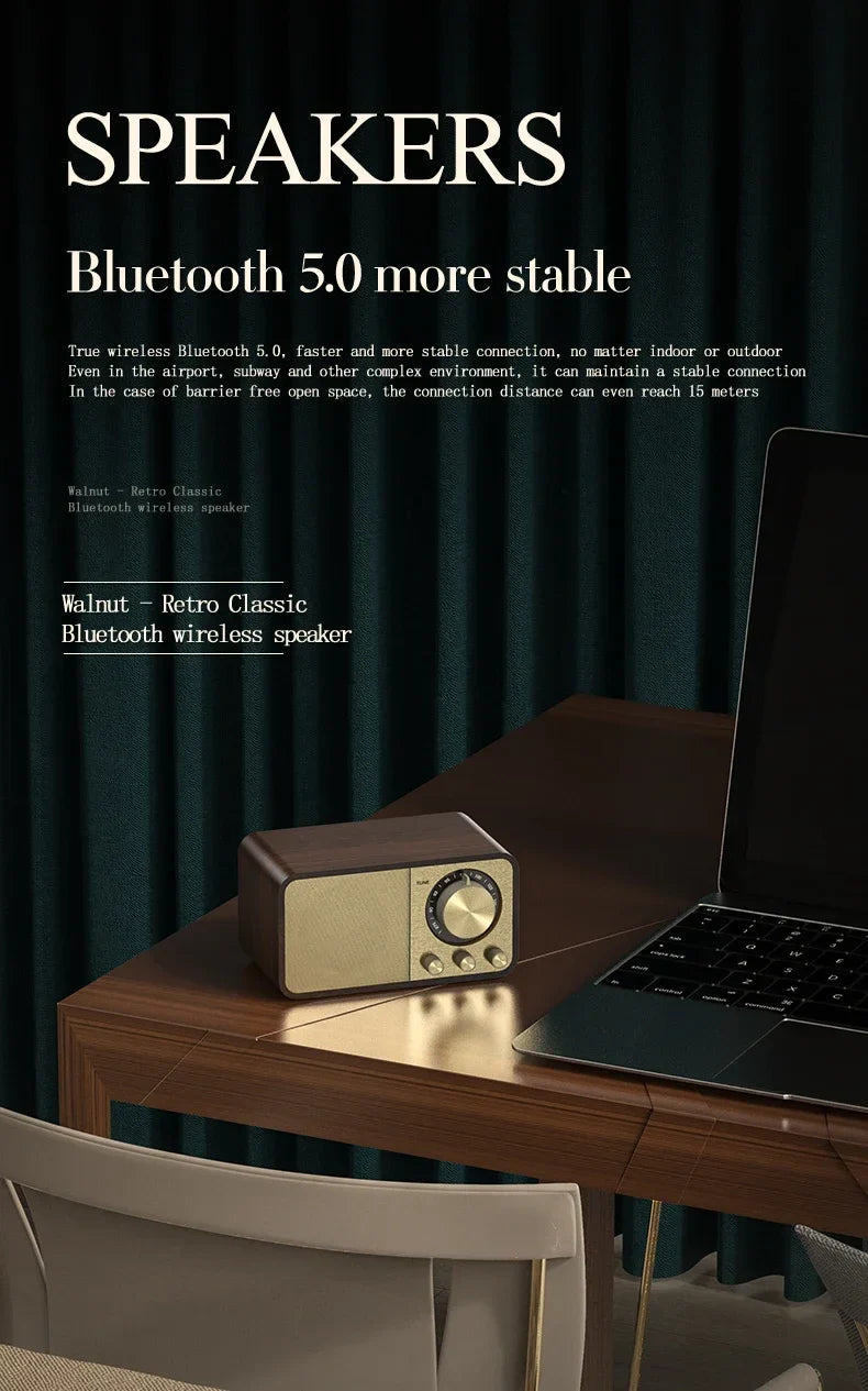 Nostalgic Bluetooth Speaker Bluetooth Sound Retro Classic Speaker Retro Radio Wireless Bluetooth 5.0 Wooden Portable Subwoofer