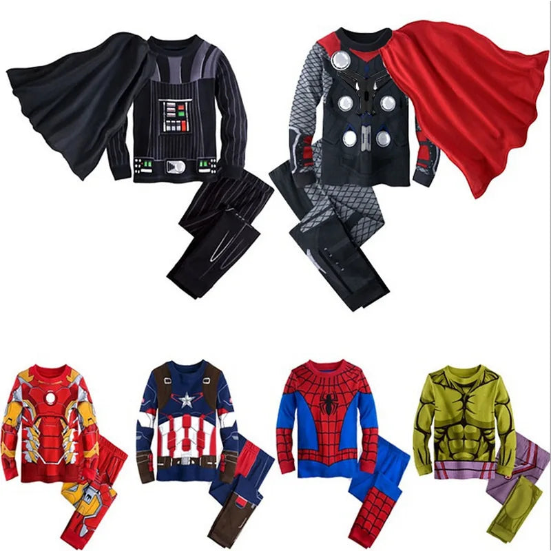 Avengers Superhero Pajama Set — Boys Long Sleeve Spider-Man & Iron Man Nightwear Cosplay Costume