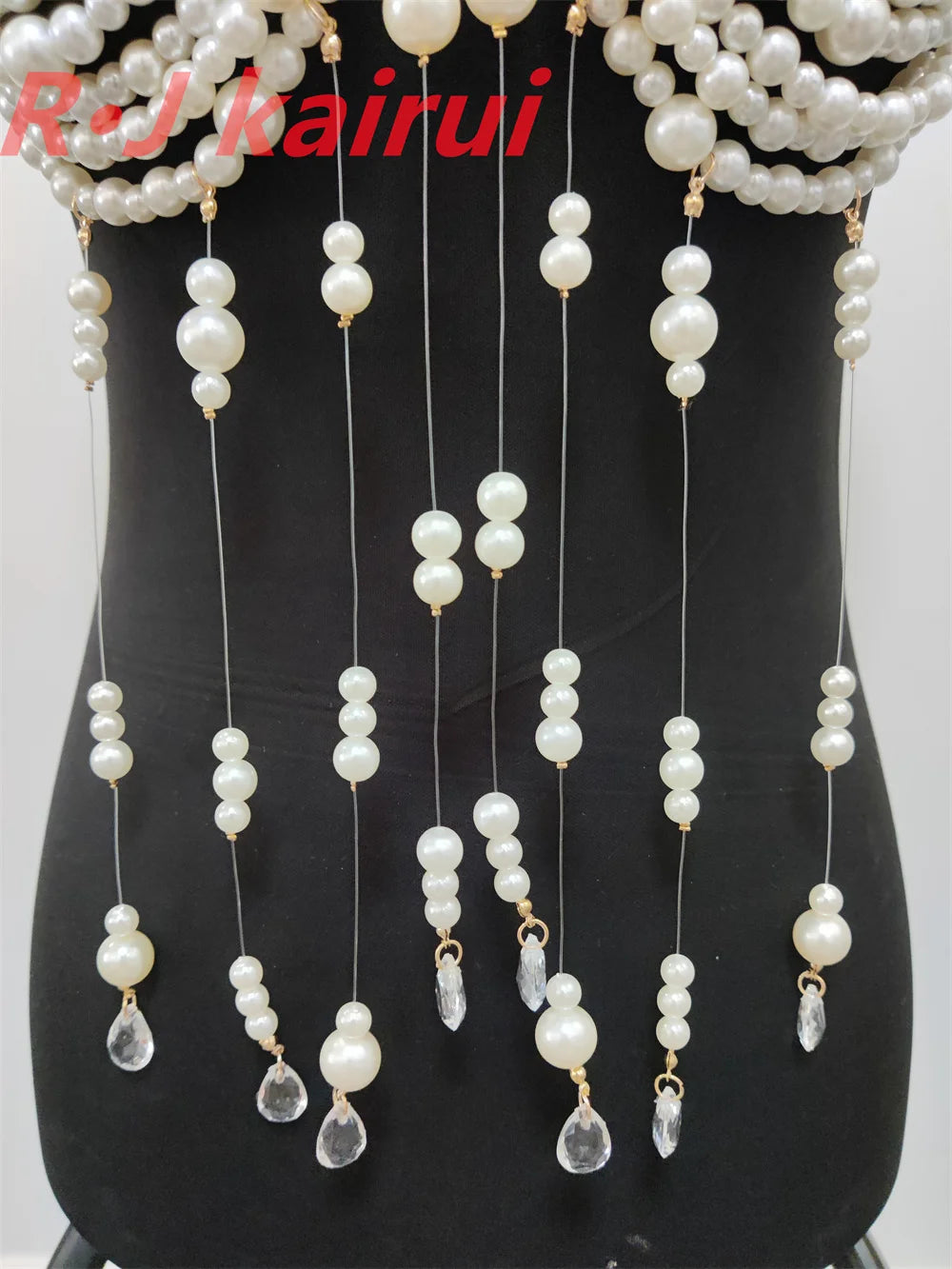 RJ Fashion Sexy Metal Acrylic Neck Body Top Imitation White Pearls Beads Halter Masquerade Stage Party Bra Jewelry Accessories - Premium  from Lizard Vigilante - Just $67.99! Shop now at Lizard Vigilante