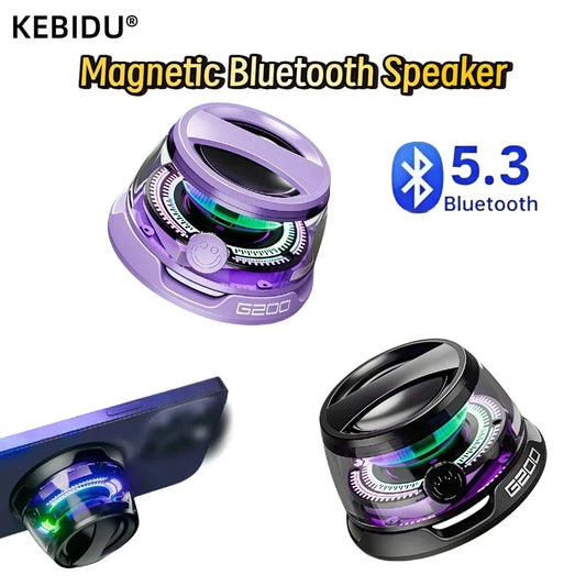 Outdoor Magnetic Bluetooth Speaker Wireless Portable Mini Travel Stereo Speaker with RGB Color Light and Phone Holder for IOS