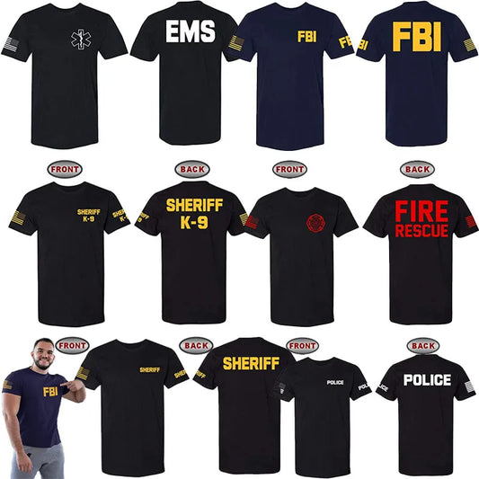 Law Enforcement T-Shirts - Police EMS FBI Fire Rescue Sheriff K-9 Two-Sided Tee Funny Women Men Clothing Coverall Works Outfits - Premium t-shirt from Lizard Vigilante - Just $22.99! Shop now at Lizard Vigilante