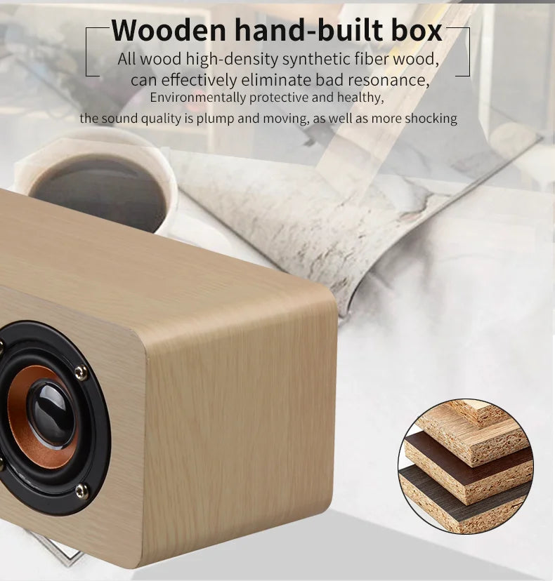 Wooden Bluetooth Speaker Portable Wireless Subwoofer Clock Soundbox Home Computer Echo Wall Soundbar HiFi Stereo TF AUX U Disk