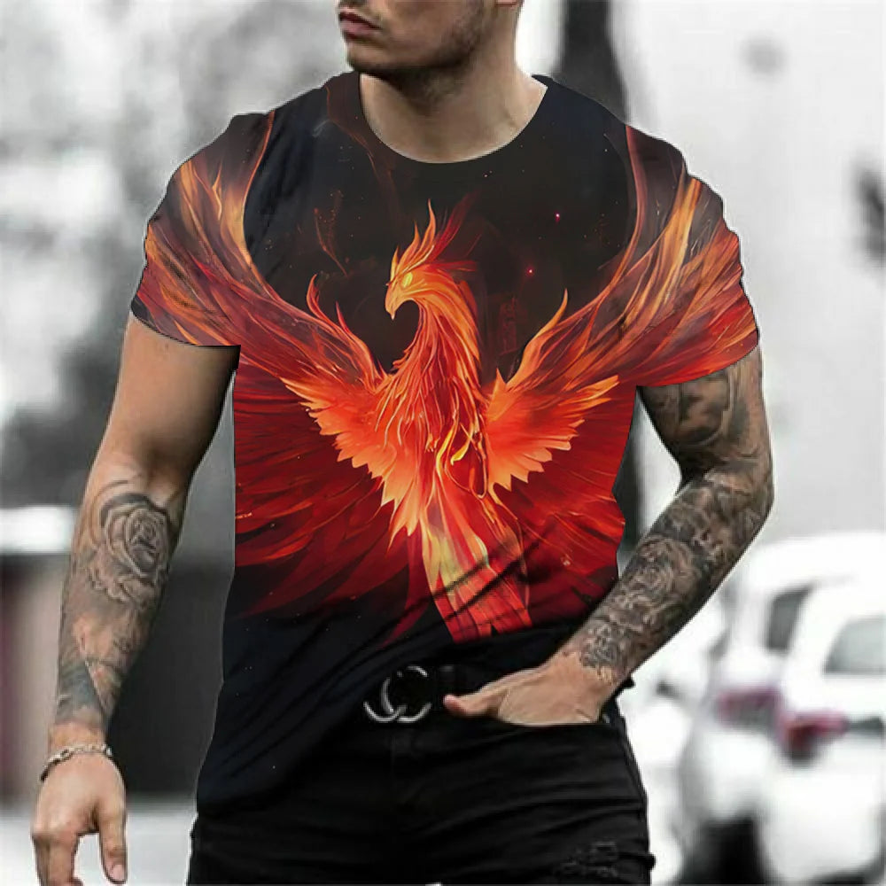 Summer Men's T-shirts 3d Phoenix Print Graphic Short Sleeve Tops Fashion Hip Hop Tees Men Oversized T shirt Vintage Men Clothing - Premium T-Shirt from Lizard Vigilante - Just $23.99! Shop now at Lizard Vigilante