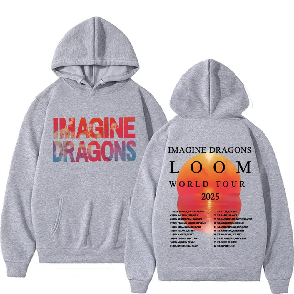 Imagine Dragons World Loom Tour 2025 Print Hoodie Men Women Vintage Hip Hop Streetwear Sweatshirt