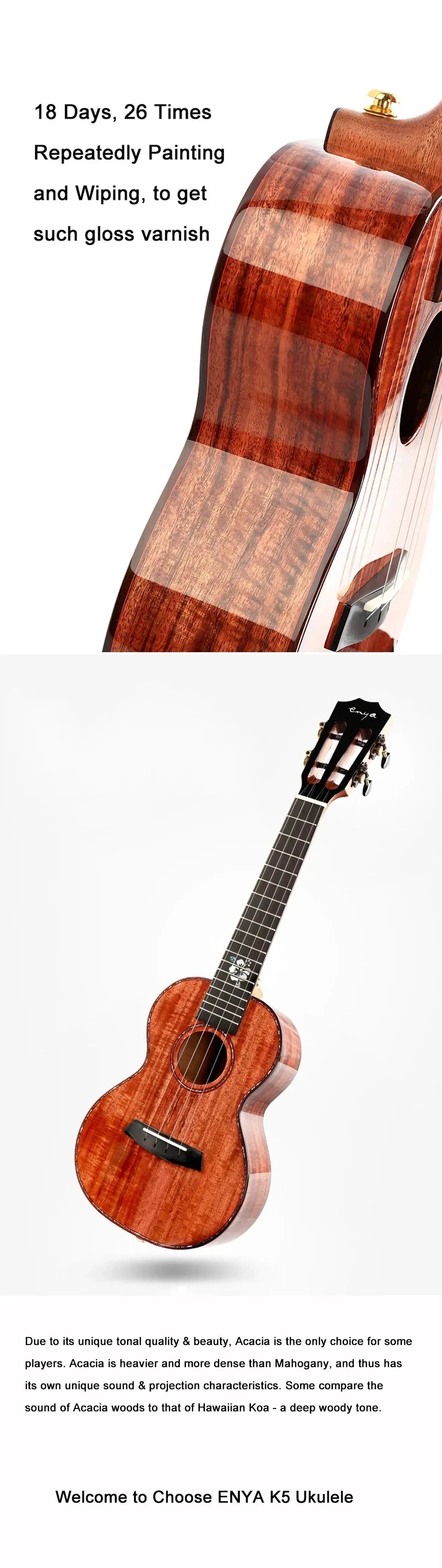 Enya EUC-K5 23 Inch All-Solid Acacia Concert Ukulele - Premium ukelele from Lizard Vigilante - Just $499.99! Shop now at Lizard Vigilante