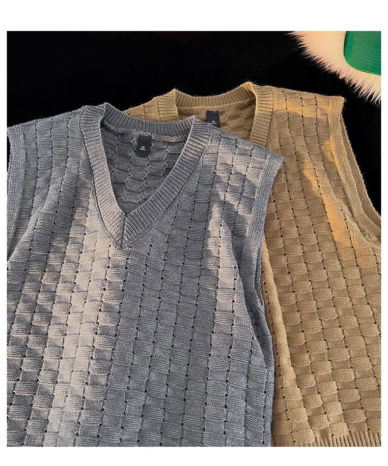 “GRUNGEWEAVE 666” Vintage Knit Vest – Jacquard Check Pattern Sleeveless V-Neck Armor for Off-Stage Legends & Louder Lives - Premium vest from dsers - Just $47.99! Shop now at Lizard Vigilante