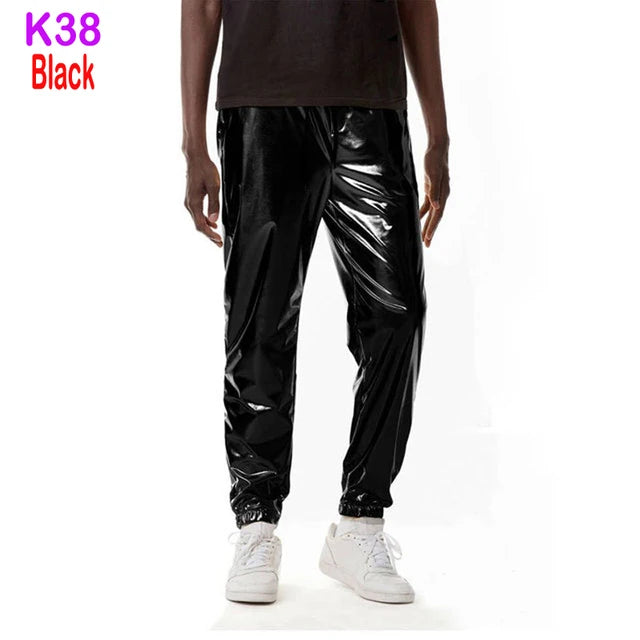 Mens Joggers Metallic Shiny Gold Fish Scales Sweatpants 70s Disco Dance Harem Pants Men Nightclub Stage Party Streetwear Trousers - Premium joggers from Lizard Vigilante - Just $34.99! Shop now at Lizard Vigilante