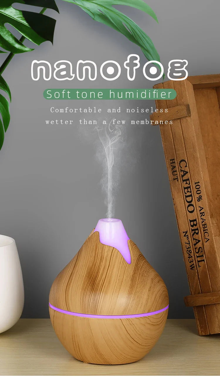 350ML USB aroma oil diffuser wood electric humidifier ultrasonic air humidifier mini aromatherapy LED light mist maker for home
