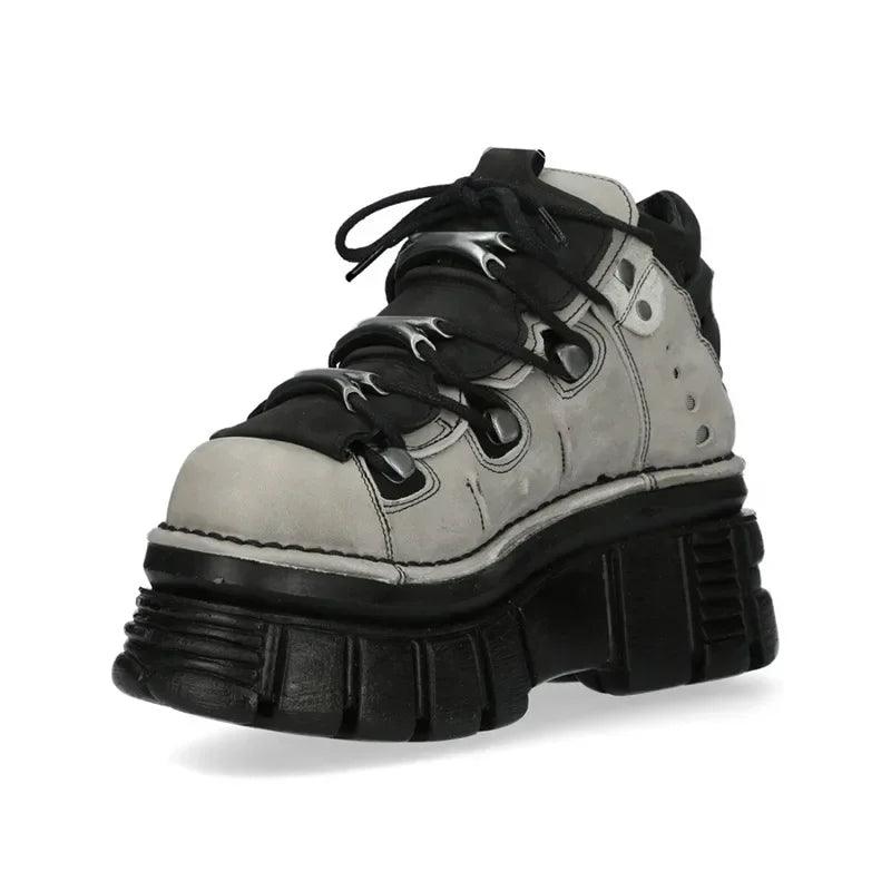 Retro Metal Rock Contrast Color Punk Muffin Increased Platform Shoes Motorcycle Boots - Lizard Vigilante