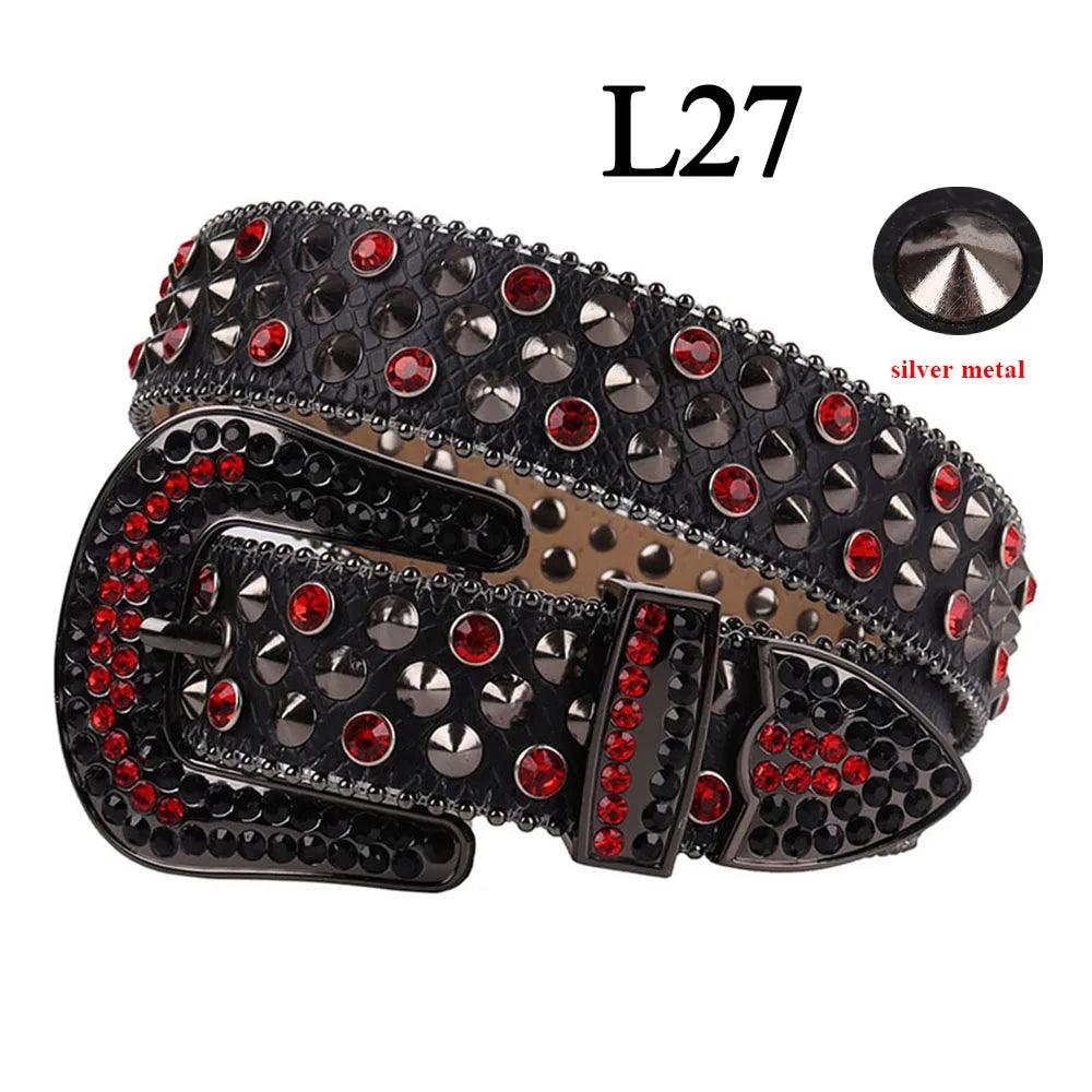 Red Skull Belt Jeans Skeleton Waistband Luxury Women Designer Belts High Quality Leather Strap Men Gothic Rhinestones Belt Ceinture Femme - Lizard Vigilante