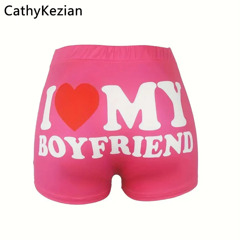 Women Shorts Sleep Bottoms Pajamas Boxers Pink S M L I Love my bf Printing Painted Design Soft Casual Fitness Sleep Breathable - Lizard Vigilante