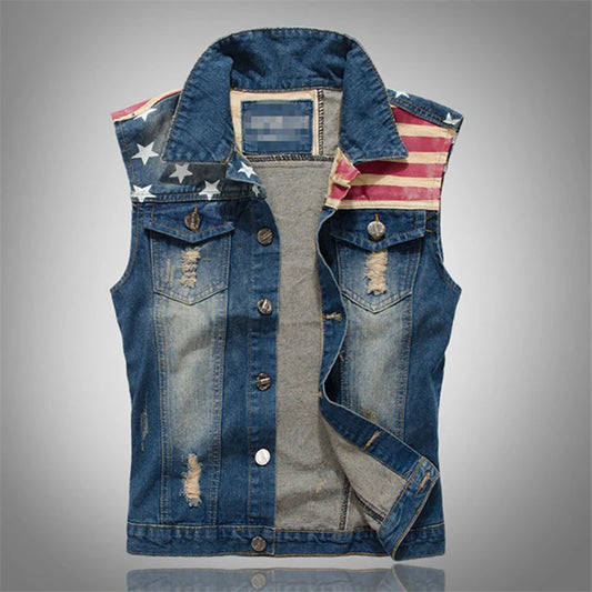 2024 Men's Dark Blue Denim Vest – Cotton Ripped Sleeveless Jacket (Plus Size up to 6XL) - Premium denim vest from Lizard Vigilante - Just $43.88! Shop now at Lizard Vigilante