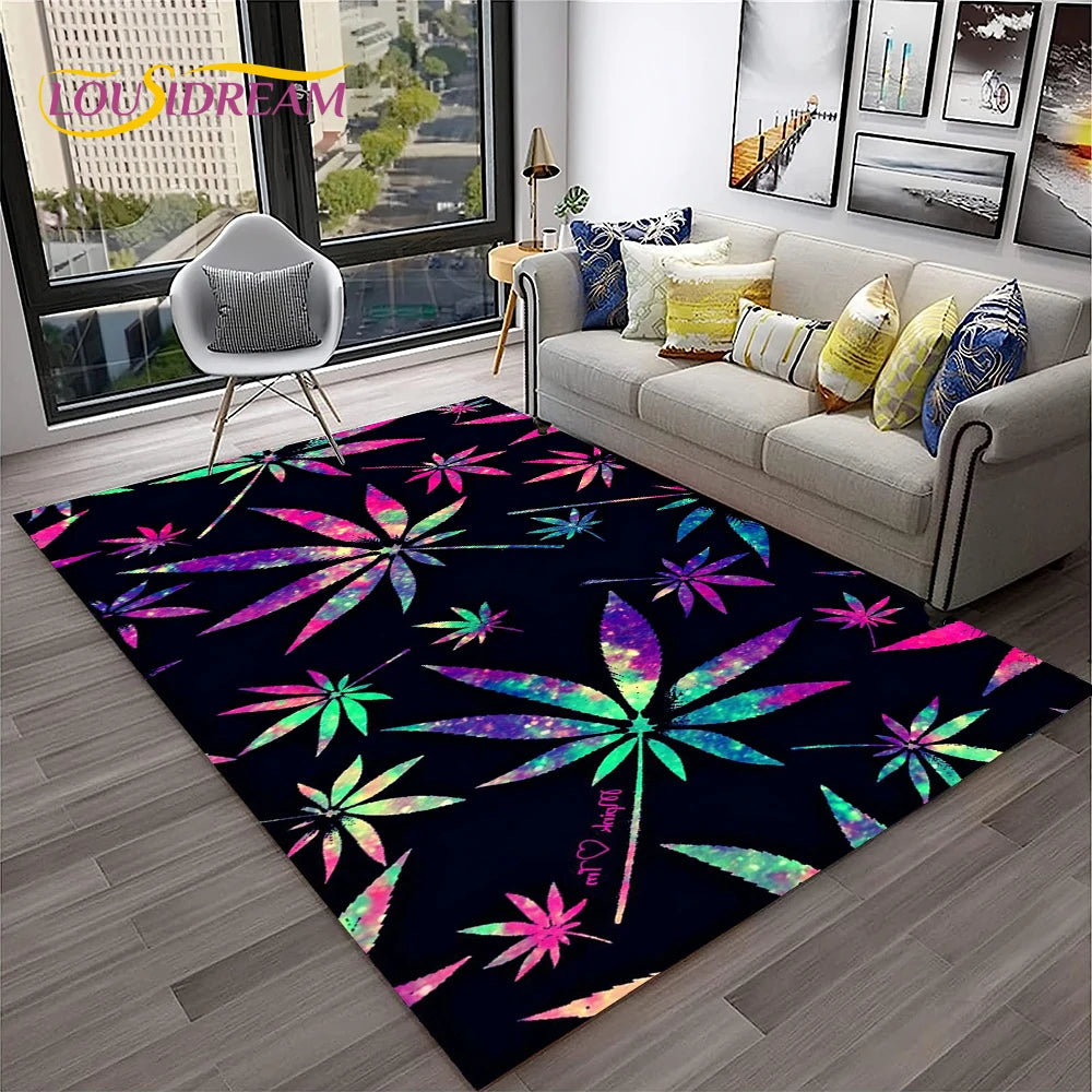 High Voltage Maple Leaf Lounge Rug – 3D Printed Non-Slip Weed Art Carpet For Living Rooms, Studios And Late-Night Plots