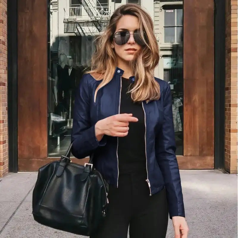 New Vintage Women PU Leather Bomber Jacket Fashion Casual Autumn Winter Zipper Windbreaker Streetwear Female Blazer Y2K Clothes