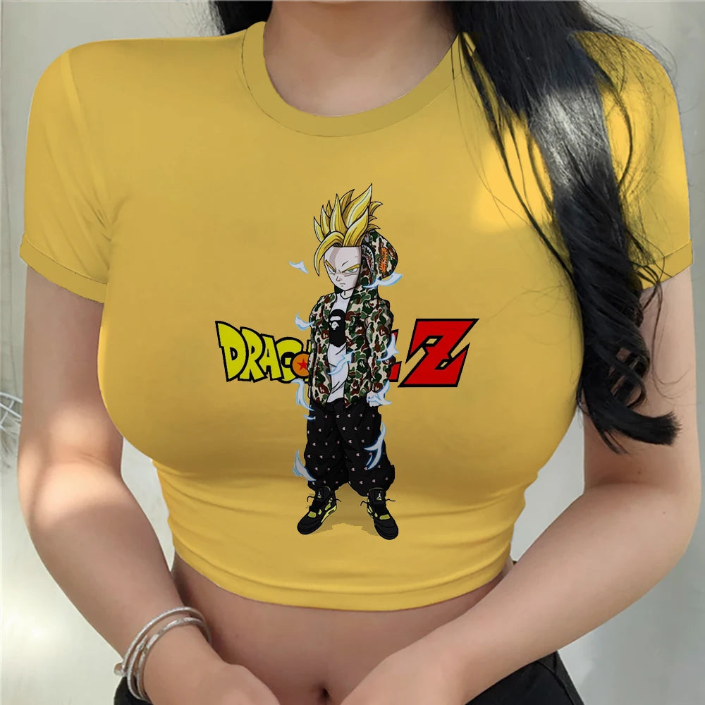 Dragonball Z Crop Top Tee Women Vegeta Anime Clothing Y2k Goku Fashion Tops Sexy Cool Harajuku Women's T-shirts Summer 2024 - Premium Crop Top from Lizard Vigilante - Just $23.88! Shop now at Lizard Vigilante