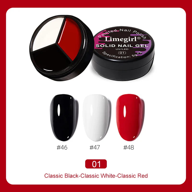 LIMEGIRL Solid Nail Art Gel Polish 15g 3 Colors Cream Soft Gel Polish for Nail Art Beginner DIY Design  Home/Salon Manicure Gift