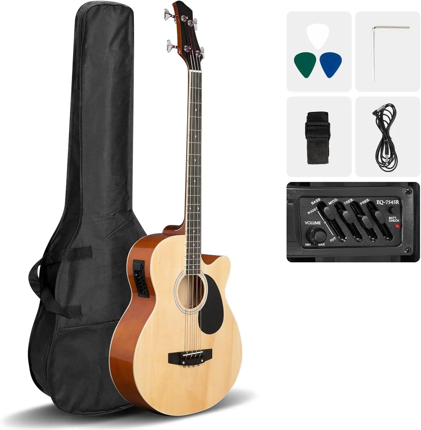 4 String Acoustic Bass Guitar, Full Size Bass Guitar Kit with Portable Guitar Bag, Premium Cable,Wrench, Strap, Plectrum (Black) - Premium  from Lizard Vigilante - Just $162.99! Shop now at Lizard Vigilante