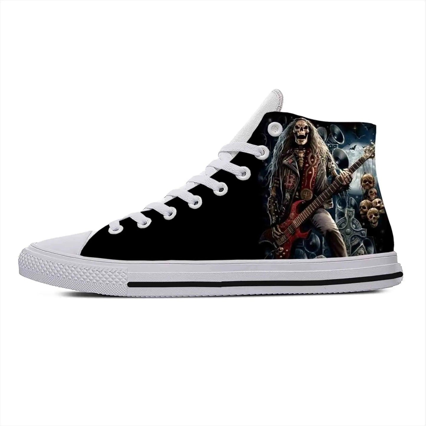 Gothic High-Top Canvas Sneakers with 3D Print – Casual Skull High Top Shoes for Men and Women Heavy Metal Rock Skull Guitar Grim Reaper - Premium Shoes from Lizard Vigilante - Just $39.99! Shop now at Lizard Vigilante