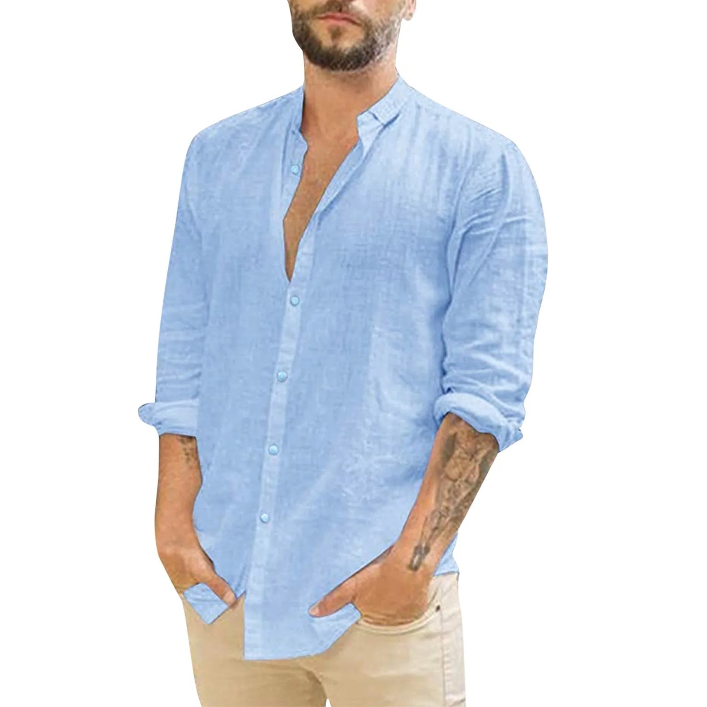 Men’s Casual Cotton Linen Loose-Fit Hawaii Shirt – Plus Size, Turn-Down Collar, Long Sleeve Streetwear - Premium hawaiian shirt from Lizard Vigilante - Just $38.88! Shop now at Lizard Vigilante