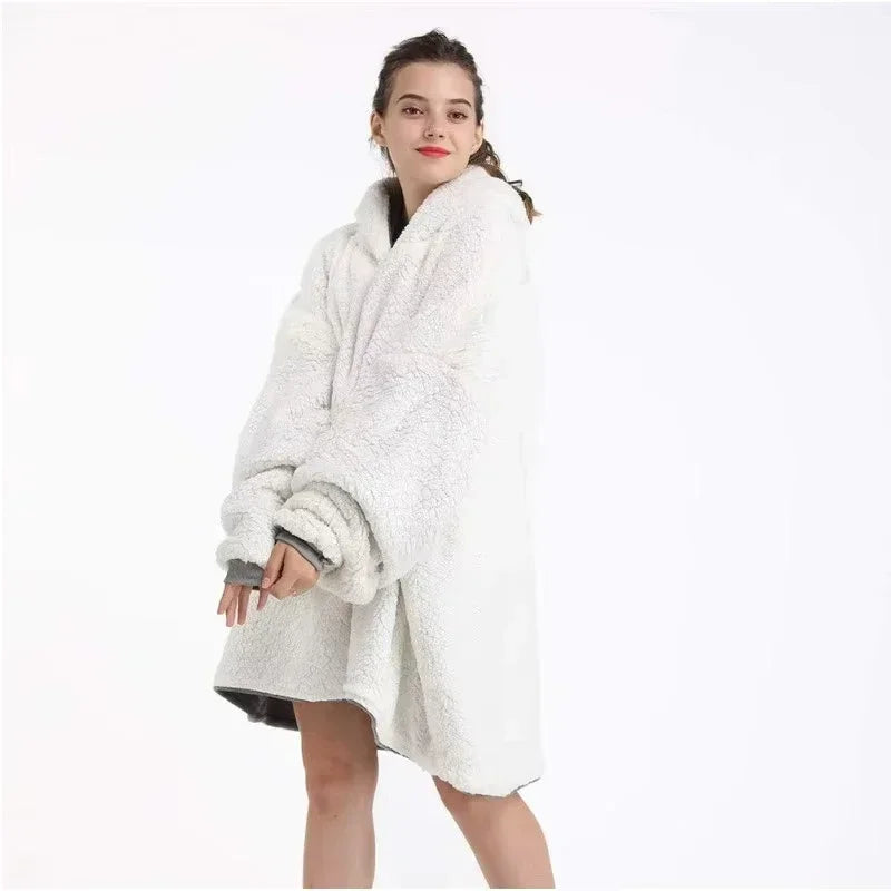 Hoodie Oversized Wearable Blanket Deep Pocket Comfy Sleeves Front Zipper Deluxe Fleece Sweatshirt Blanket Winter Blanket