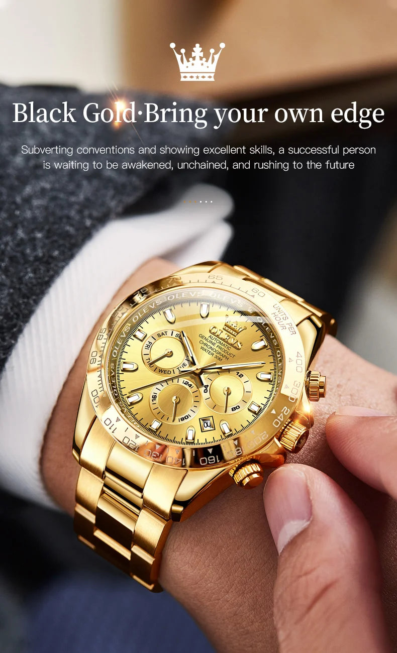 OLEVS Original Gold Watch for Men Automatic Mechanical Multifunctional Three Small Dials Luxury Brand Men's Wristwatch Upgraded - Premium  from Lizard Vigilante - Just $139.99! Shop now at Lizard Vigilante