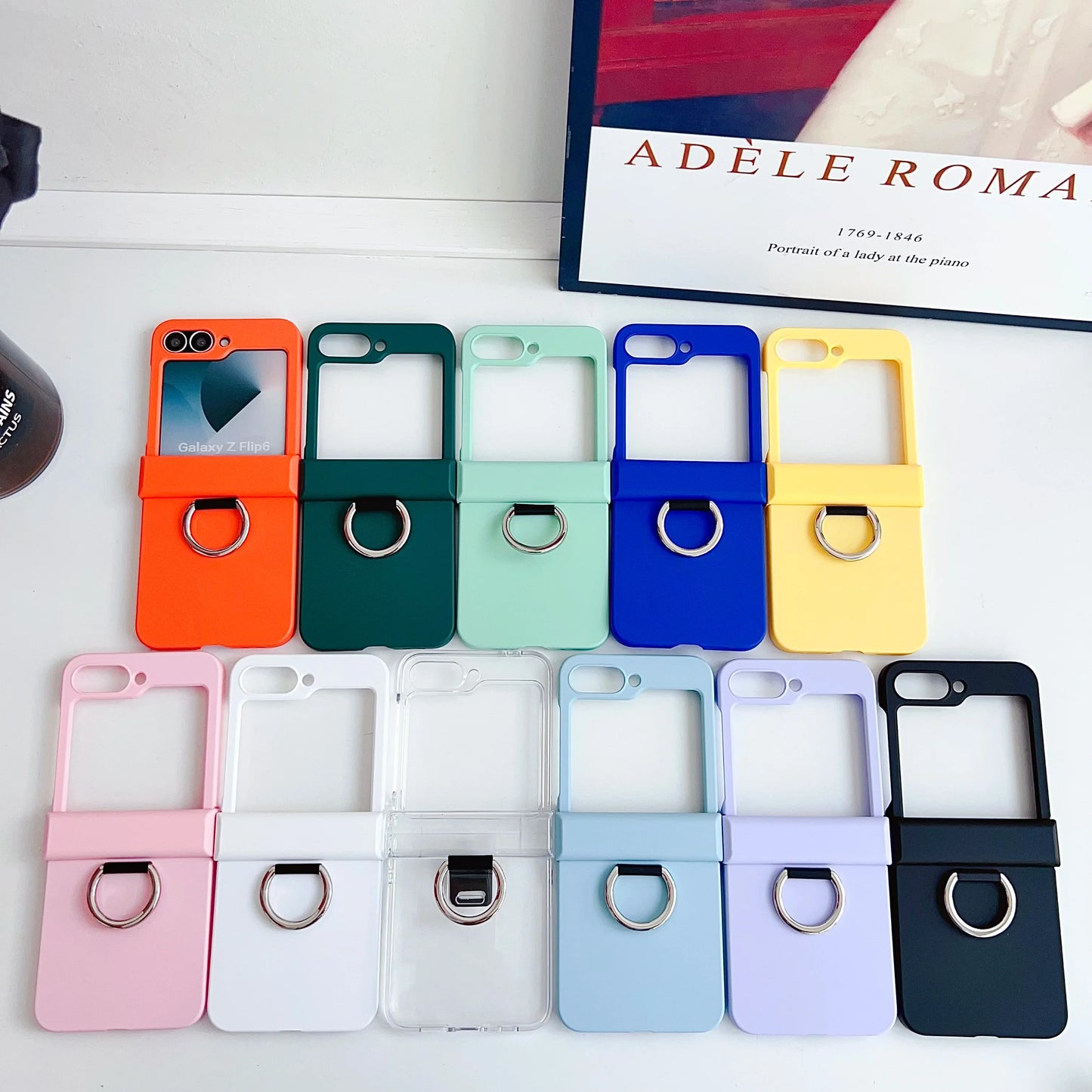 Colorful Matte With Grip Ring Case For Samsung Galaxy Z Flip 6 5 4 3 ZFlip6 ZFlip5 Finger Buckle Solid Color Shockproof Cover
