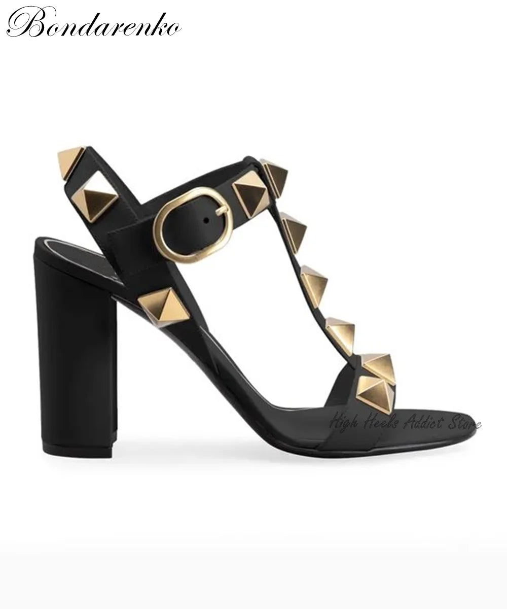 Rockstud Riot Block Heel Sandals 2025 – Pink, Black & White Roman Rebel Edition