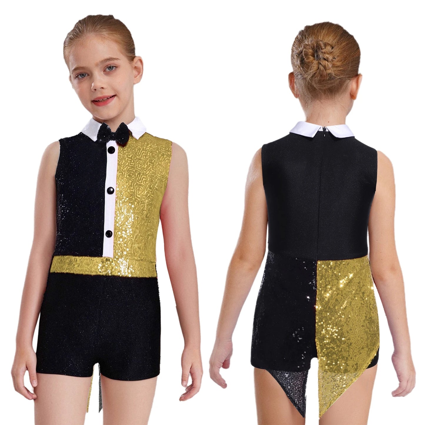 Girls Ringmaster Circus Leotard with Sequined Tailcoat – Stage-Ready Carnival Command Suit