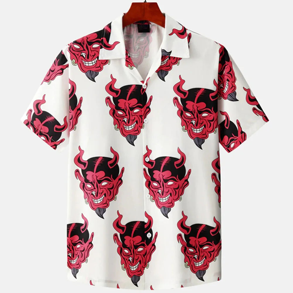 Devil Print Cuban Collar Hawaiian Shirt for Men – Trendy Summer Streetwear - Premium shirt from Lizard Vigilante - Just $23.88! Shop now at Lizard Vigilante