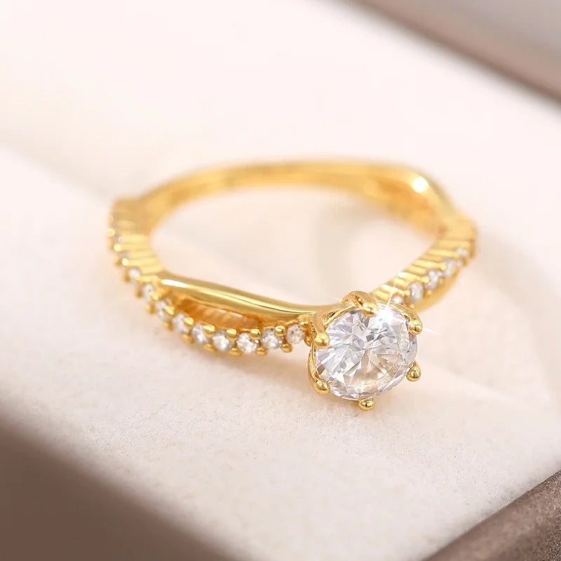 “MIDNIGHT PROMISE” 6-Claw CZ Engagement Ring – 925 Sterling Silver Gold Plated Band | Delicate Aesthetic Jewelry for Women by Huitan - Premium ring from dsers - Just $24.99! Shop now at Lizard Vigilante