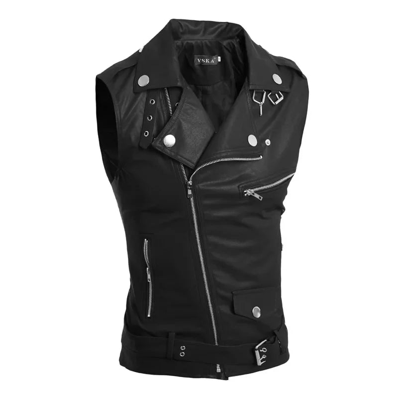 Casual PU Men Vest Waistcoat Winter Jacket Turn-Down Thicken Warm Coat Sleeveless Leather Clothes Male Clothing - Lizard Vigilante