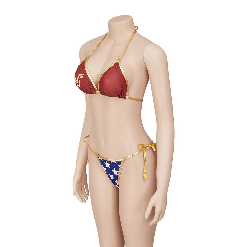 Wonder Woman Costume Women Halloween Party Movie Halter Neck Lace Up Bikinis Set Superhero Swimsuit Fantasia Cosplay Fancy Suits - Premium  from Lizard Vigilante - Just $29.99! Shop now at Lizard Vigilante