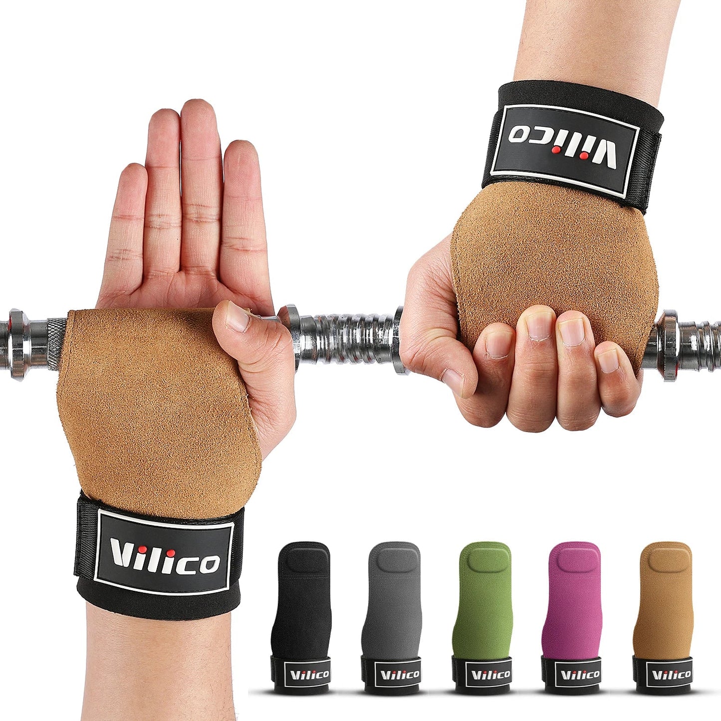 Gym Grips For Men Women Cowhide Palm Guards Weightlifting Fitness Workout Gloves Grips with Wrist Wraps Training Equipment