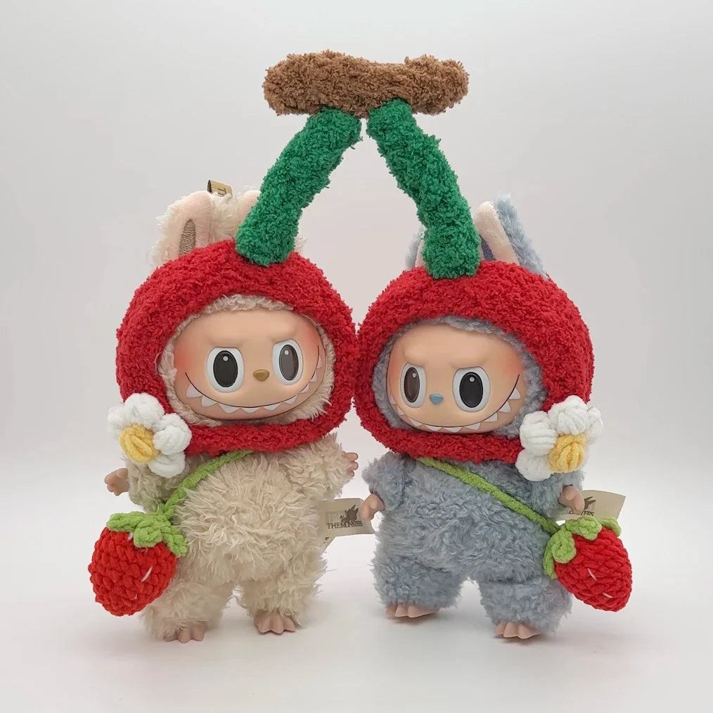 Labubu doll pendant, rubber doll clothes, rabubu v2v1 sitting party head cover hat heartbeat macaron 17cm 15CM