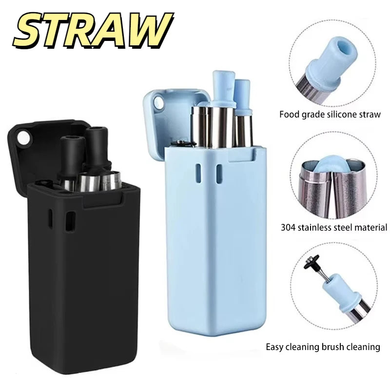 Foldable Stainless Steel Straw Set – Reusable 304 Steel with Silicone Tip, Eco-Friendly & Portable with Cleaning Brush - Premium straws from dsers - Just $25.99! Shop now at Lizard Vigilante