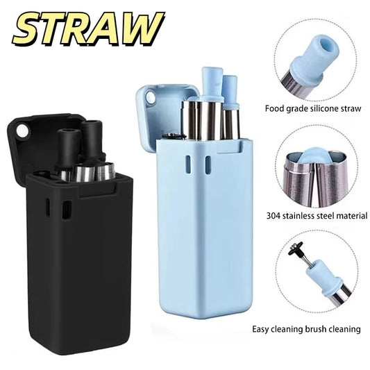 Foldable Stainless Steel Straw Set – Reusable 304 Steel with Silicone Tip, Eco-Friendly & Portable with Cleaning Brush - Premium straws from dsers - Just $25.99! Shop now at Lizard Vigilante