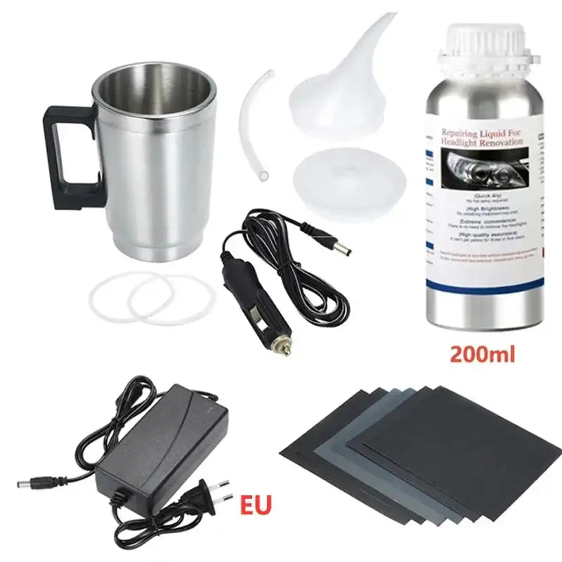 Car Headlight Lens Restoration Kit with EU/US Plug Headlamp Restore Polishing Cleaning Tools 100ml/200ml
