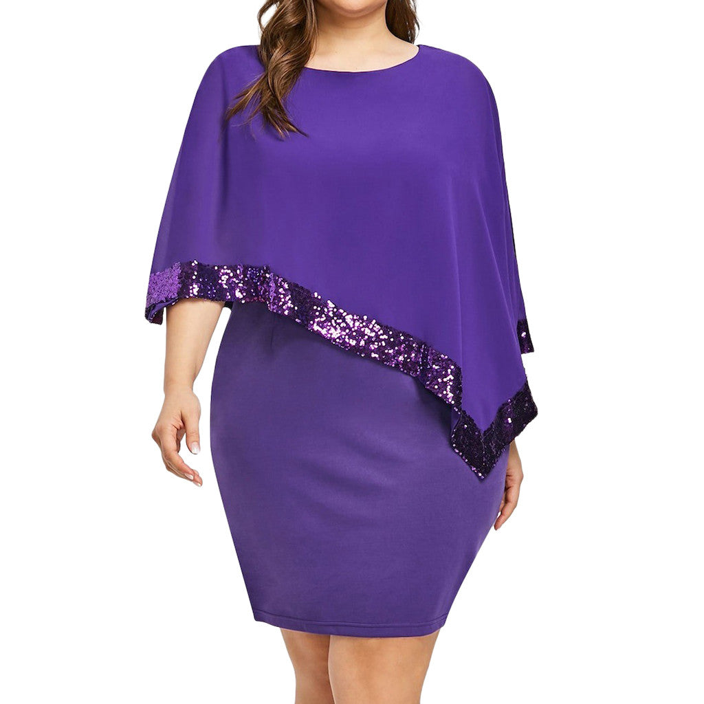 Elegant Sequined Plus Size Dresses for Women Sexy Off Shoulder Overlay Asymmetric Chiffon Party Dresses Formal Wedding Vestidos - Premium  from Lizard Vigilante - Just $11.99! Shop now at Lizard Vigilante