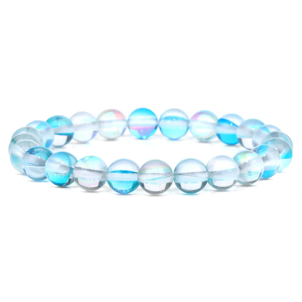 Moonstone Bracelet Multicolor Mermaid Glass Shining Stone Beaded Elastic Bracelets For Women Men Couple Handmade Wristband Gifts - Premium  from Lizard Vigilante - Just $8.99! Shop now at Lizard Vigilante